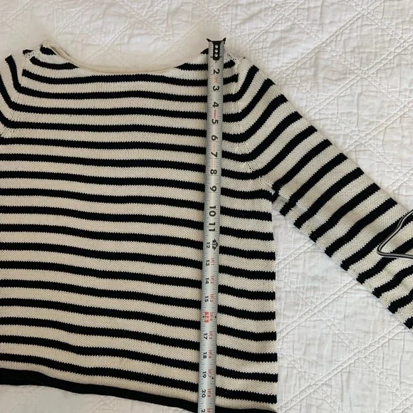 Marled Black and White Crew Neck Sweater‎ with Nautical Stripes Size M - Picture 8 of 12